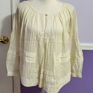 Rebecca Taylor Boho Cream Gauzy Pleated Balloon Sleeves Flowy Peasant Top 6